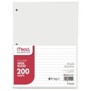 Filler Paper, 15lb, Wide Rule, 3 Hole, 10 1/2 x 8, 200 Sheets cover