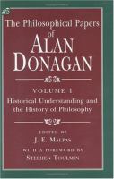 The Philosophical Papers of Alan Donagan Historical Understanding and the History of Philosophy (volume1) cover