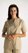Ladies Snap Front Scrub Top-White-Size Large cover