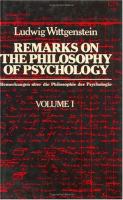 Remarks on the Philosophy of Psychology (volume1) cover