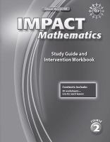 IMPACT Mathematics, Course 2, Study Guide and Intervention Workbook cover