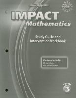 IMPACT Mathematics, Course 3, Study Guide and Intervention Workbook cover
