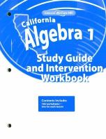 Algebra 1 Study Guide and Intervention Workbook cover