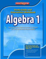 Algebra 1 Study Guide & Intervention Workbook cover