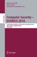 Computer Security - ESORICS 2010 : 15th European Symposium on Research in Computer Security, Athens, Greece, September 20-22, 2010. Proceedings cover