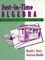 Just in Time Algebra for Students of Calculus in Management and the Lifesciences cover