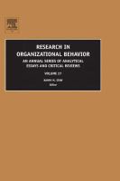 Research in Organizational Behavior- An Annual Series of Analytical Essays and Critical Reviews cover
