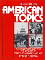 American Topics A Reading-Vocabulary Text for Speakers of English As a Second Language cover