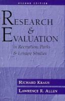 RESEARCH+EVAL.IN REC.,PARK+LEISURE cover