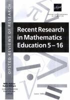 Recent Research in Mathematics Education 5-16 (OFSTED Reviews of Research) cover